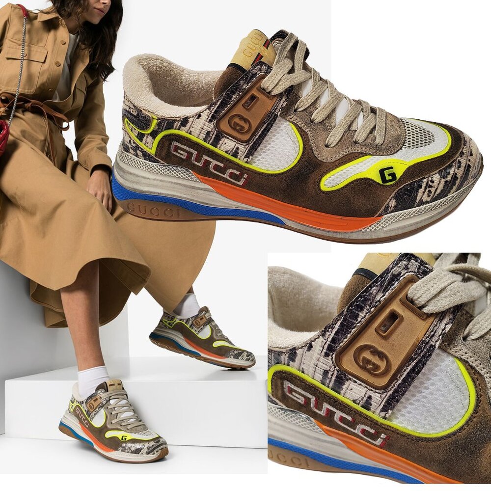 GUCCI SNEAKERS ULTRAPACE LIZARD LEATHER SHOES w LOGO